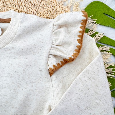 Conj. Blusão de Moletom Cowgirls e Short de Veludo com Laço - Areia 